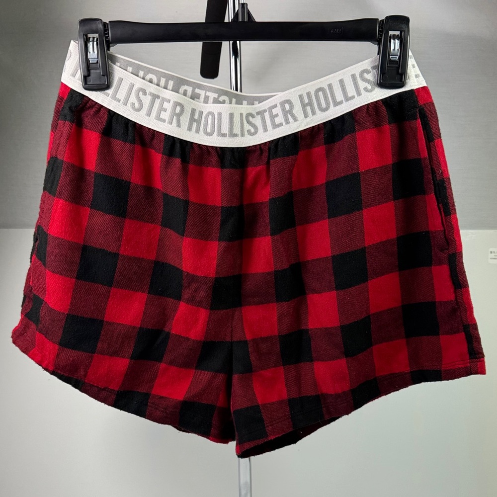 Hollister Plaid PJ Pajama Sleep Shorts With Pockets Size Small Nylon Poly Elasta